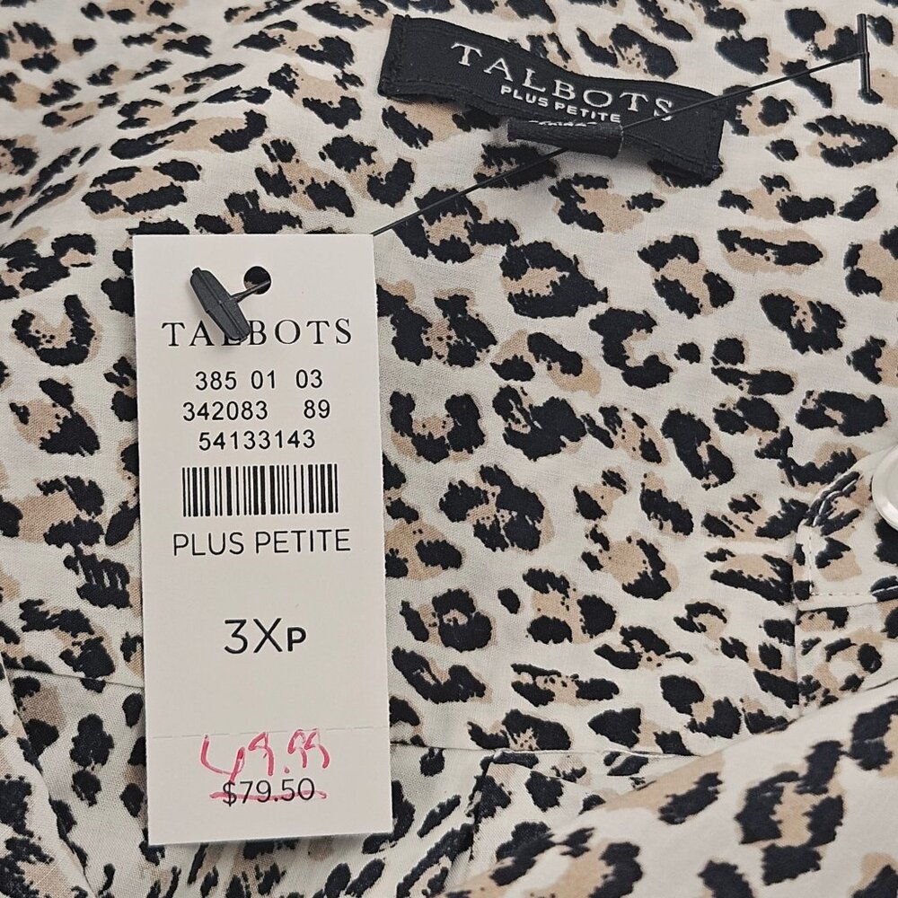 Talbots Plus Petite Leopard Print Button-Down Shirt 3XP 100% Cotton - Picture 2 of 9